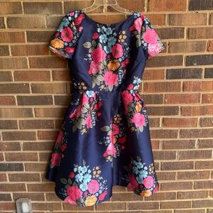Floral Navy Dress with Short Sleeves - size UK14